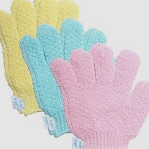 Bliss Spa 3PC Exfoliating Mittens Set - Pink, Blue, Yellow NWT